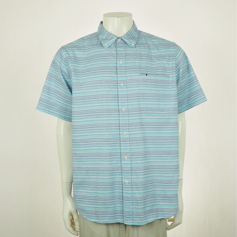 Tommy Bahama Horizon Pointe Button Down Shirt Mens Large Blue Striped Camp